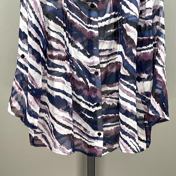 NEW Chicos Shirt Womens Large blue purple sheer button up blouse casual classic - Picture 3 of 10